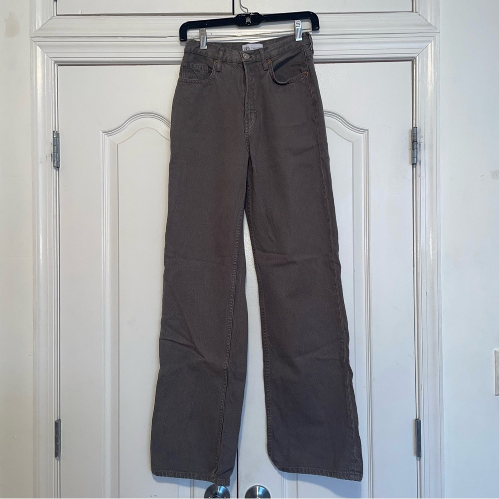 Zara Grey High Rise Wide Jeans size 2